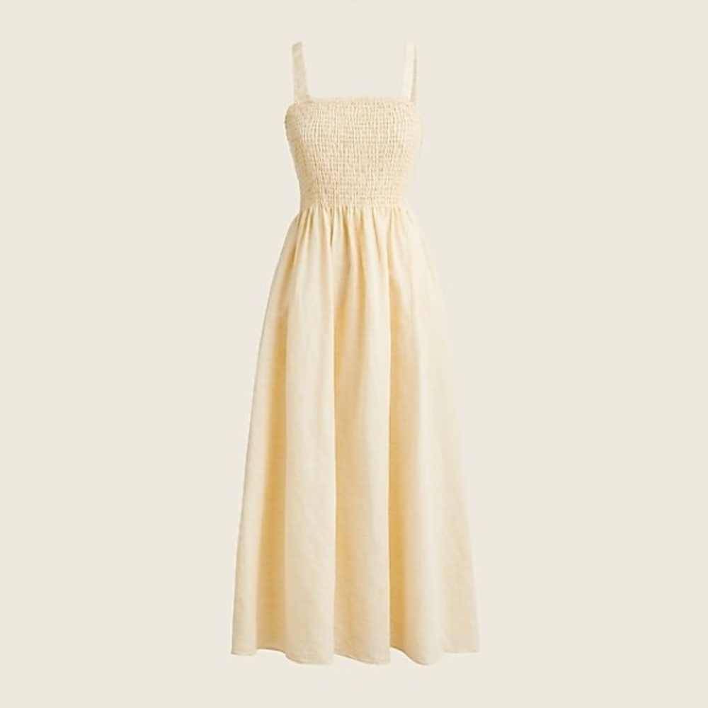 JCREW SMOCKED BEACH DRESS IN LINEN- YELLOW. VERY GOOD CONDITION